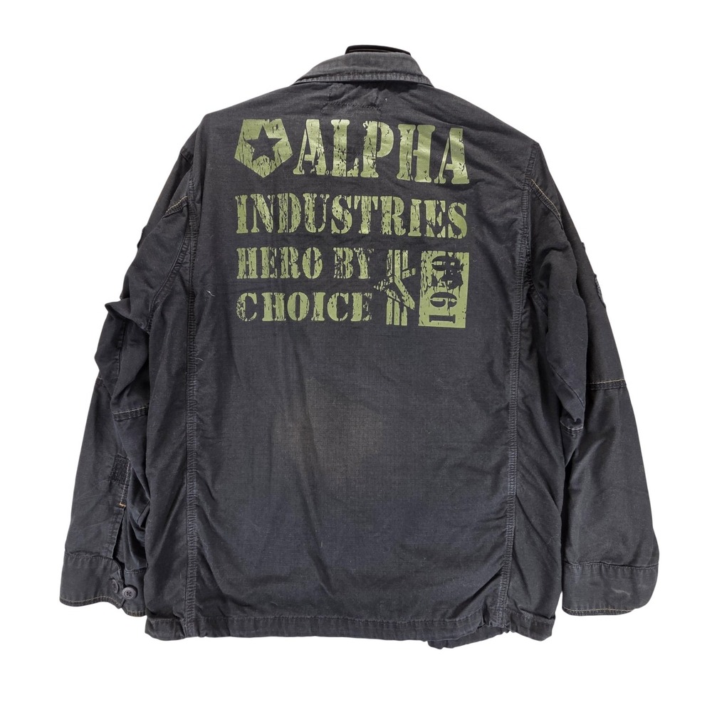 Vintage Alpha Industries Jacket Mens 2XL Black Field Cargo Military Canvas